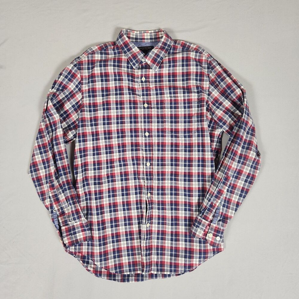 Banana Republic Soft Wash Plaid Shirt Mens L Red Blue Cotton Button Up